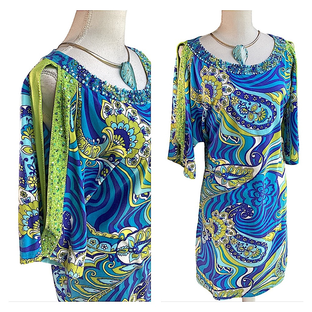 Joyous & Free Beaded Split Sleeve Dress. B19